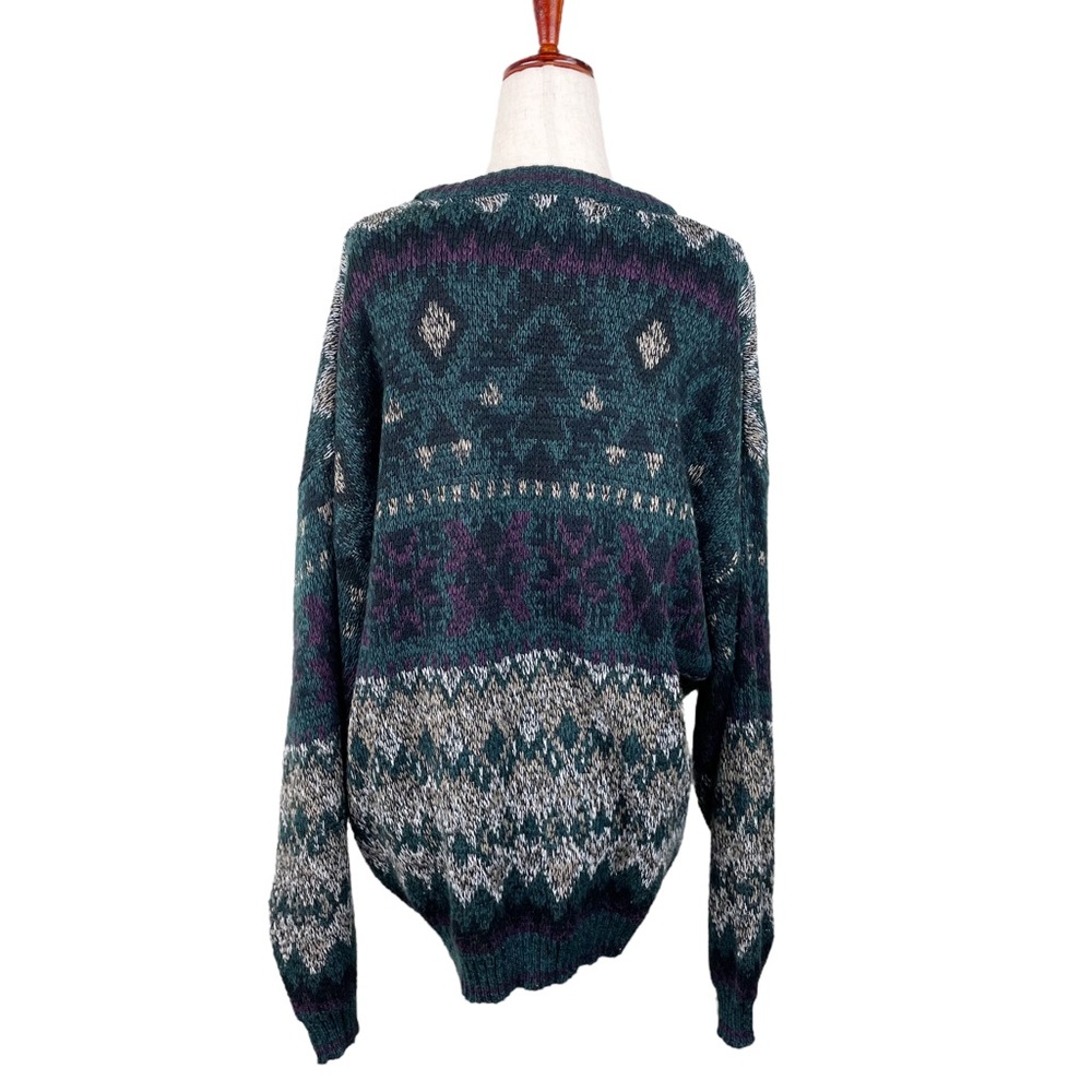 Vintage 80s 90s Michael Gerald Acrylic Knit Geometric Print Grandpa Sweater XL - Picture 3 of 6